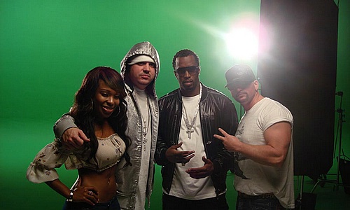 Porscha (dancer), DJ Felli Fel, Diddy, & Dale â€˜Rageâ€™ Resteghini on set of â€œGet Buck In Hereâ€