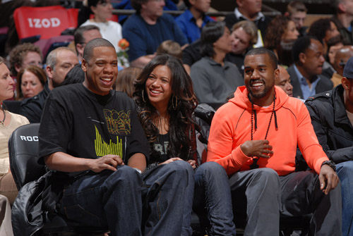 Jay-Z, Beyonce, and Kanye West at the Nets/SuperSonics game