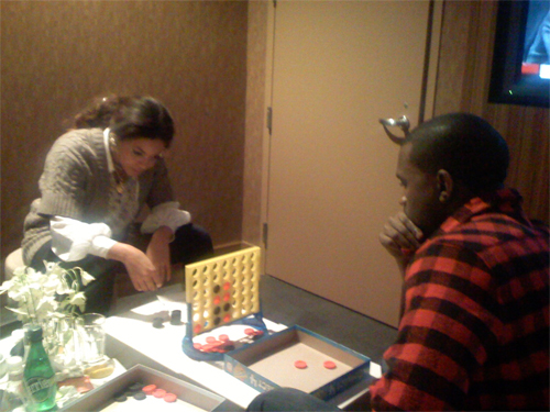 Beyonce and Kanye West playing Connect 4