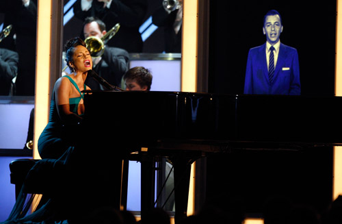 Alicia Keys & Frank Sinatra (R.I.P.) performing at the 50th Annual Grammys
