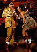 Rihanna and Morris Day & The Time perform at the 50th Annual Grammy Awards
