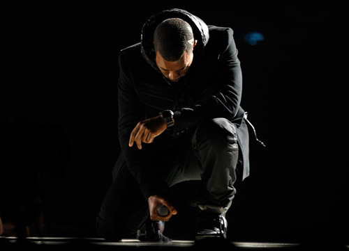 Kanye West performs at the 50th Annual Grammys