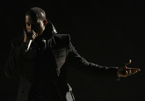 Kanye West performs at the 50th Annual Grammys