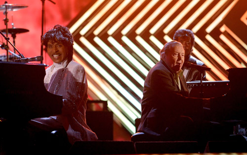 Little Richard & Jerry Lee Lewis perform at the 50th Annual Grammys