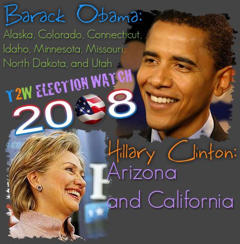 Super Tuesday: Obama Wins Alaska, Colorado, Connecticut, Idaho, Minnesota, Missouri, North Dakota, and Utah; Clinton Wins Arizona and California
