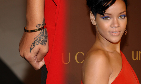 small star tattoo on hand. People caught up with pop star Rihanna a few days 