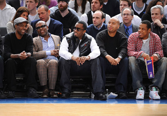 Chris Rock, L.A. Reid, Diddy and Jay-Z // Knicks vs. Cavs basketball game (02.04.09)