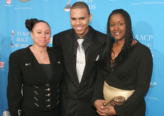 Joyce Hawkins (CB's mom), Chris Brown and Tina Davis (CB's manager)