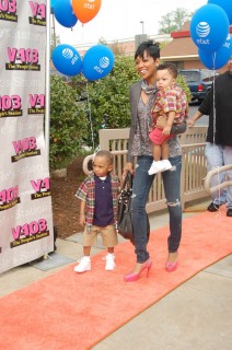 Monica and her sons Lil Rocko and Romelo // AT&T store opening in Atlanta