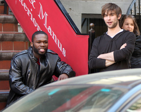 50 Cent aka Curtis Jackson & Chase Crawford on the set of Twelve in NYC (Apr. 27th 2009)