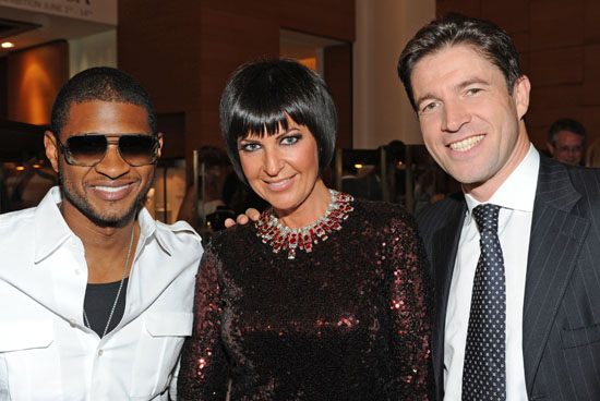 Usher, socialite Larissa Sadabash and President/CEO of Cartier North America Frederic de Narp // 100th Anniversary In America Celebration at the Cartier Boutique
