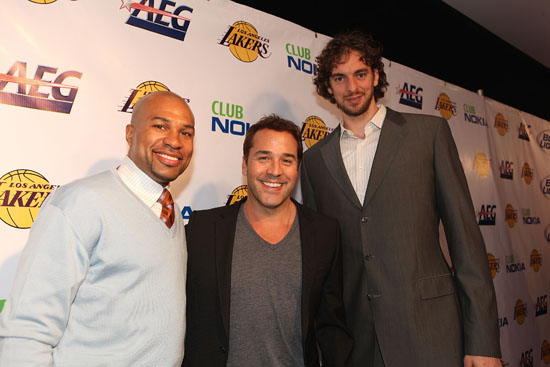 Derek Fisher of the Lakers, Actor Jeremy Piven and Paul Gasol of the Lakers // Los Angeles Lakers Victory Party at Club Nokia