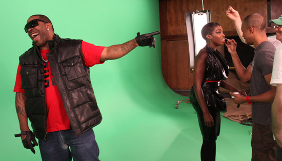Busta Rhymes & Estelle on the set of World Go Round in New York City (June 15th 2009)