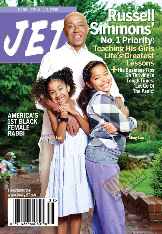 Russell Simmons and his daughters Ming Lee and Aoki Lee cover JET Magazine