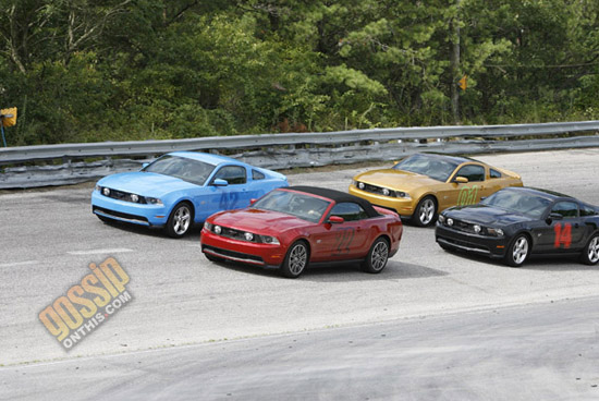 Collection of 2010 Mustangs on the set of Queen Latifah's "Fast Cars" music video