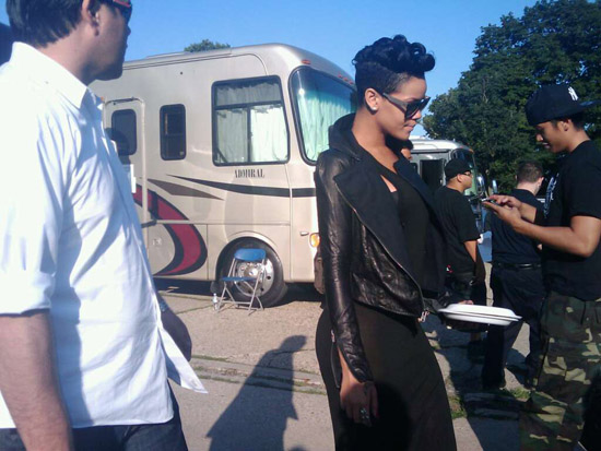 Rihanna on the set of the "Run This Town" music video in NYC