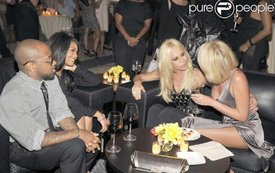 Janet Jackson, Jermaine Dupri and Donatella Versace at a private party in Milan, Italy during fashion week 2009