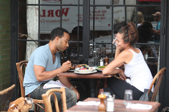 John Legend and Christine Teigein out at lunch at a restaurant in Soho, New York City (September 23rd 2009)