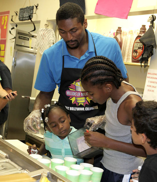 Ron Artest visits Millions of Milkshakes in West Hollywood to create his custom milkshake, "The Defensive Booster"