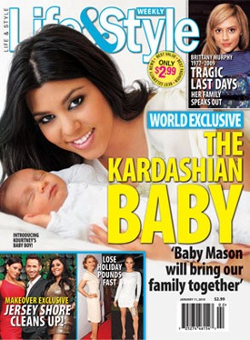 Kourtney Kardashian and her newborn son Mason cover Life & Style Magazine