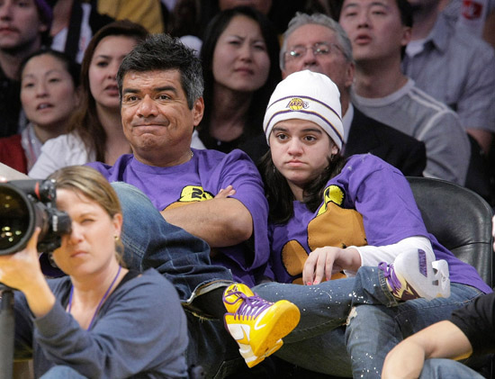 George Lopez and his daughter Mayan // Los Angeles Lakers vs. Cleveland Cavaliers basketball game in LA - December 25th 2009