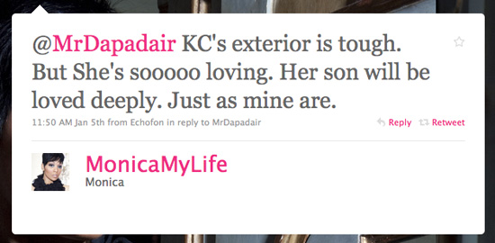 Monica talking about Keyshia Cole's new son on Twitter