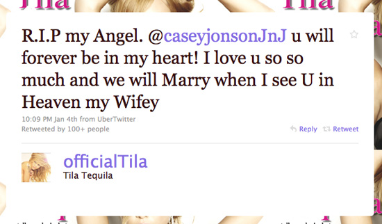 Tila Tequila's tribute to her fiance Casey Johnson on Twitter