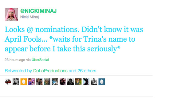 nicki minaj 2011 bet awards. Nicki Minaj tweeted the