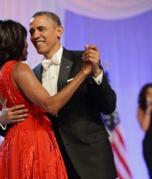 President Barack and First Lady Michelle Obama dance while Jennifer Hudson sings at 2013 Inaugural Ball