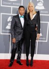 Pharrell Williams and his fiancee Helen Lasichanh on the red carpet at the 2013 Grammy Awards