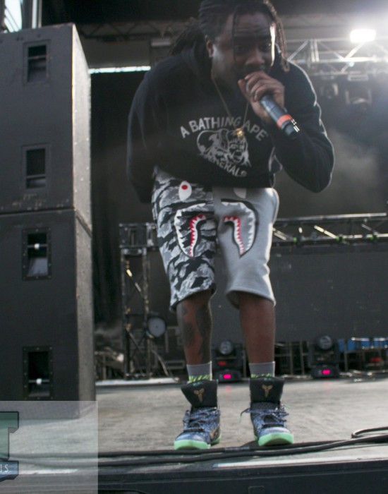 Wale gets up close to the crowd before jumping in during the opening of his set