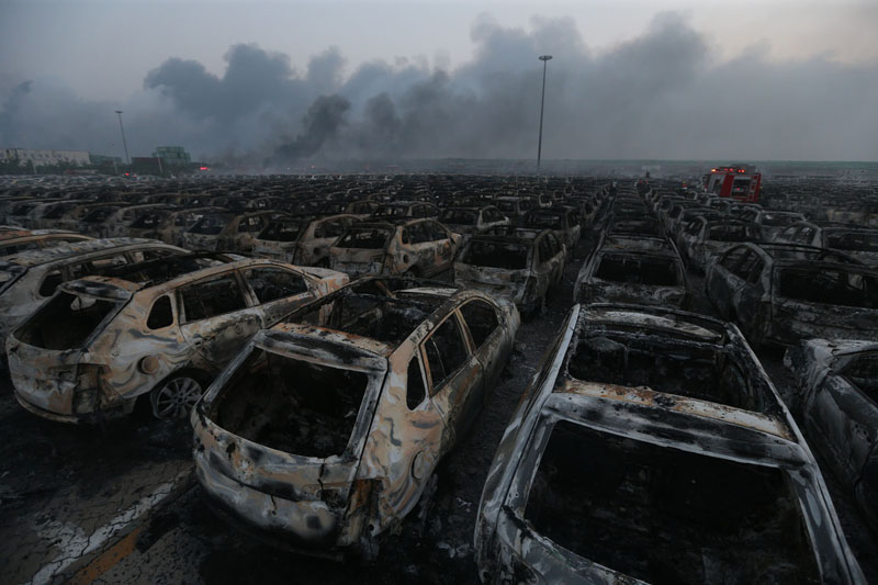 Shock wave causes massive damage miles from Tianjin blast