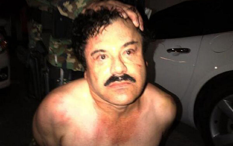 El Chapo pictured in 2014 after his rearrest at a beach resort in Mexico