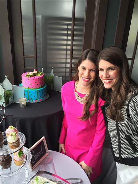 Identical twin sisters Sarah Mariuz and Leah Rodgers at their joint baby shower.