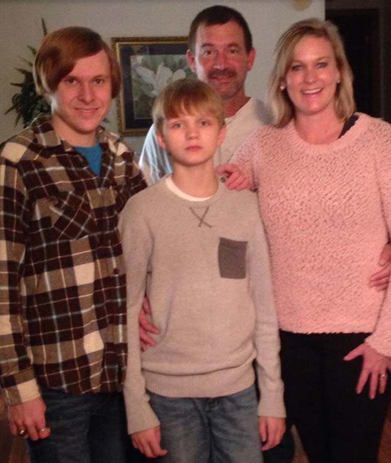 Jesse Osborune pictured with his parents and older brother Ryan Brock (who has a different father).