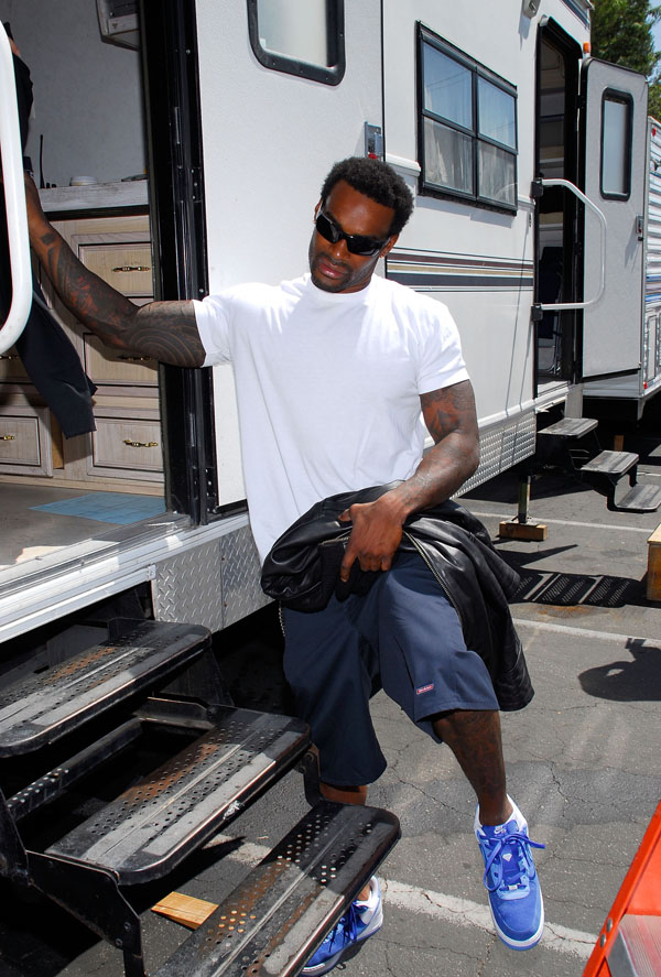 Male model Tyson Beckford on the set of “Hotel California”