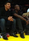 George Lopez & Chad Ochocinco at the Los Angeles Lakers vs. Portland Trailblazers Basketball Game in Los Angeles – April 11th 2010