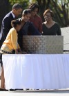 Obama family viewing a time capsule at the MLK Memorial in D.C.