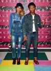Pharrell Williams with his wife Helen Lasichanh on the red carpet of the 2015 MTV Video Music Awards