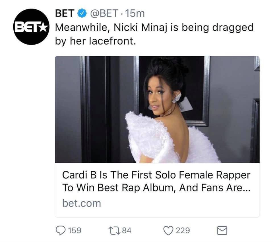 BET Apologizes to Nicki Minaj for Dissing Her on Twitter After Cardi B