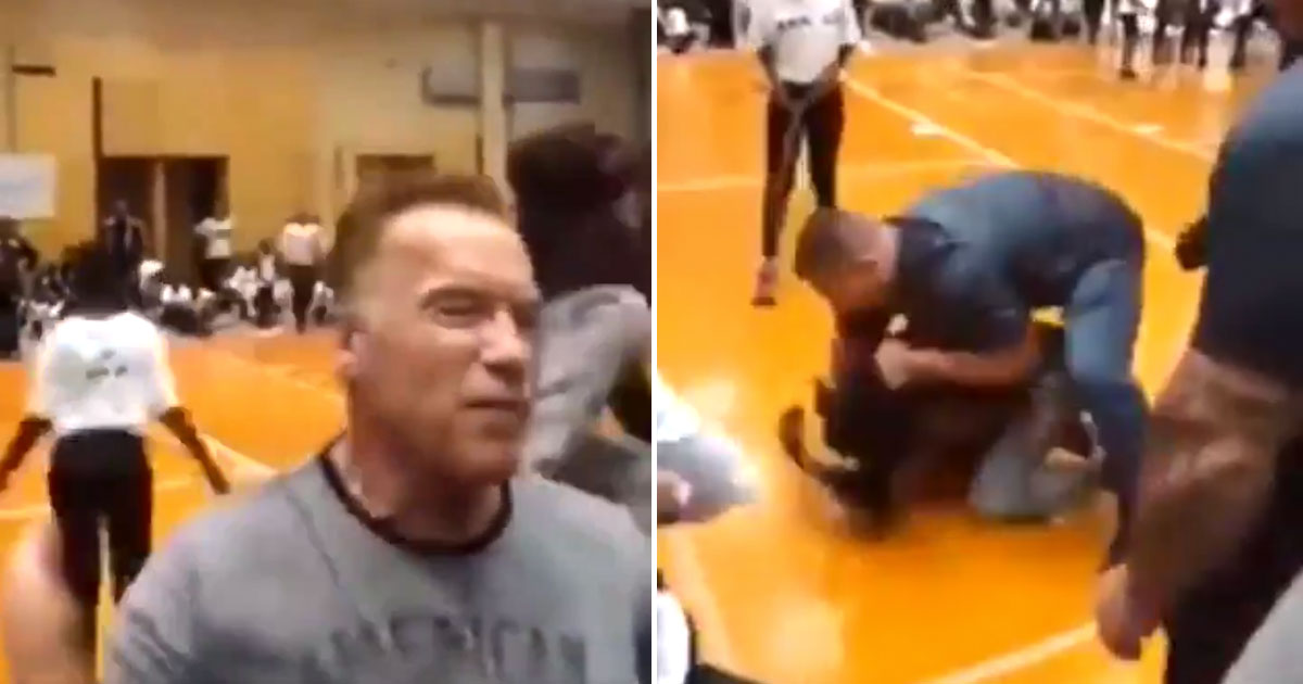 WATCH: Man Dropkicks Arnold Schwarzenegger and Screams 