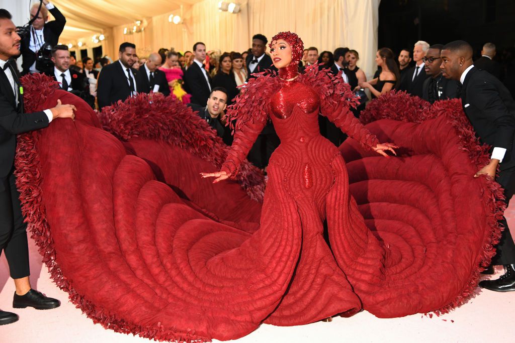 Cardi B Shuts Down Met Gala Red Carpet In Massive Red Gown That Took