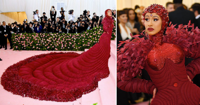 Cardi B Shuts Down Met Gala Red Carpet In Massive Red Gown That Took 35 ...