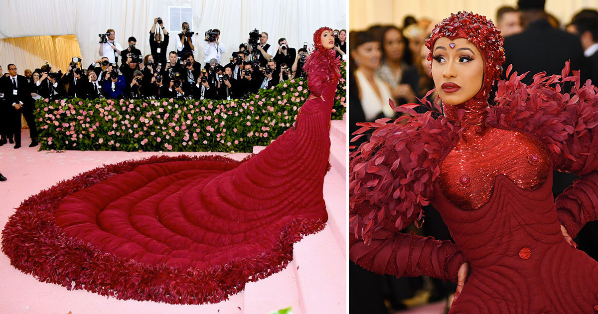 Cardi B Shuts Down Met Gala Red Carpet in Massive Red Gown That Took 35 ...