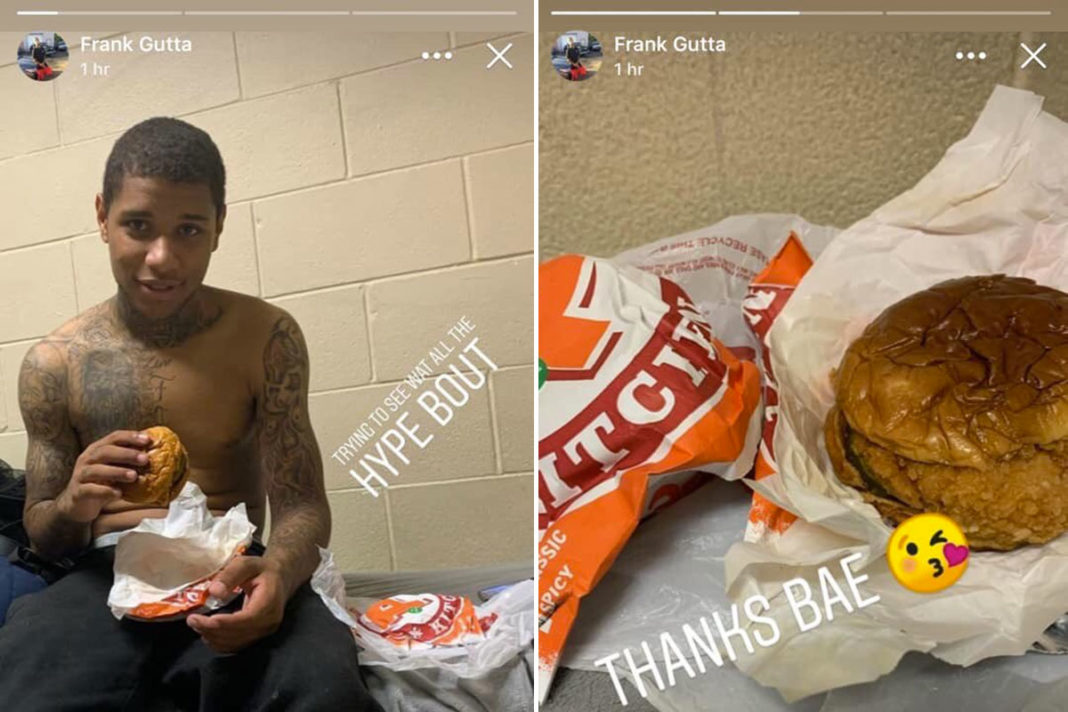 Frank Gutta Photo of Inmate Eating Popeyes Chicken Sandwich in Prison